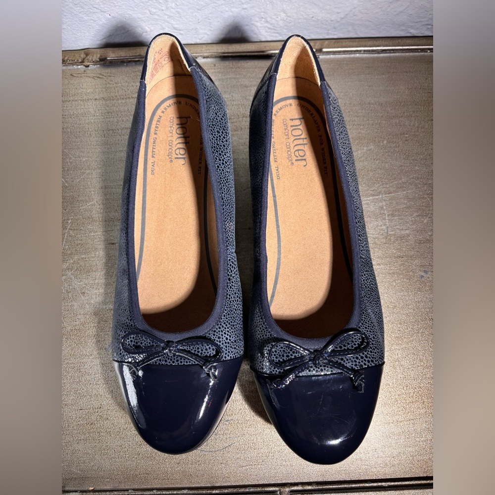 Hotter Women's Dark Blue Trinity Ballet Flats with Bow Detail - Picture 9 of 11